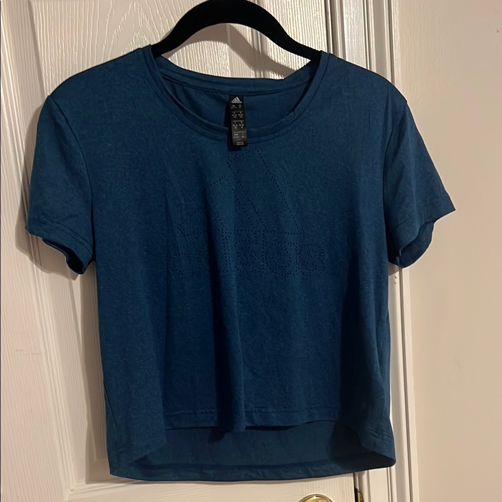 Adidas Womens Cropped Laser Cut‎ Logo Tee Shirt